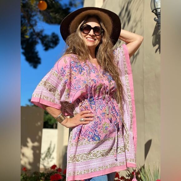 Pax Philomena Rosa Tropicale Short Cotton Kaftan - Picture 2 of 9